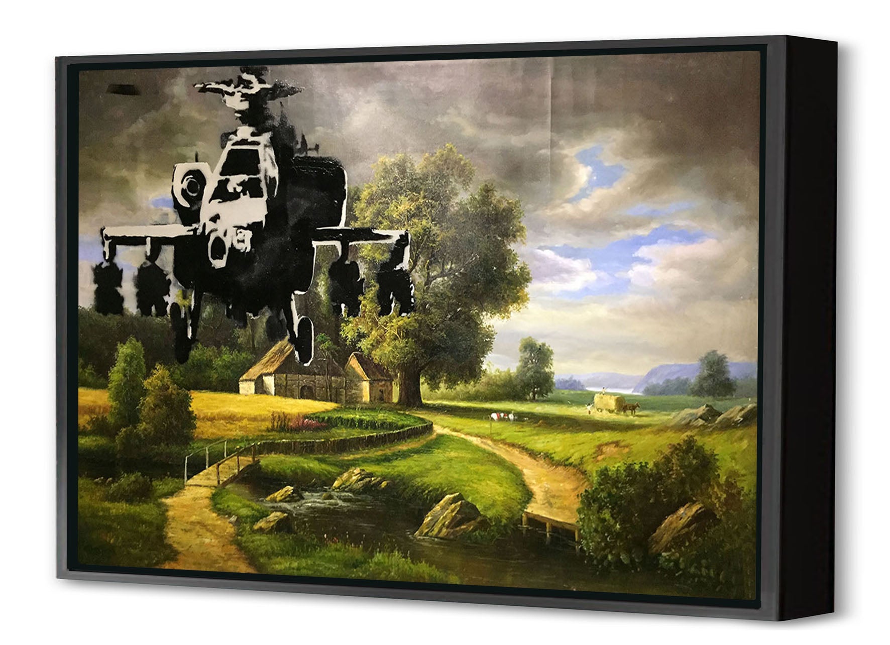 Apache-banksy, print-Canvas Print with Box Frame-40 x 60 cm-BLUE SHAKER