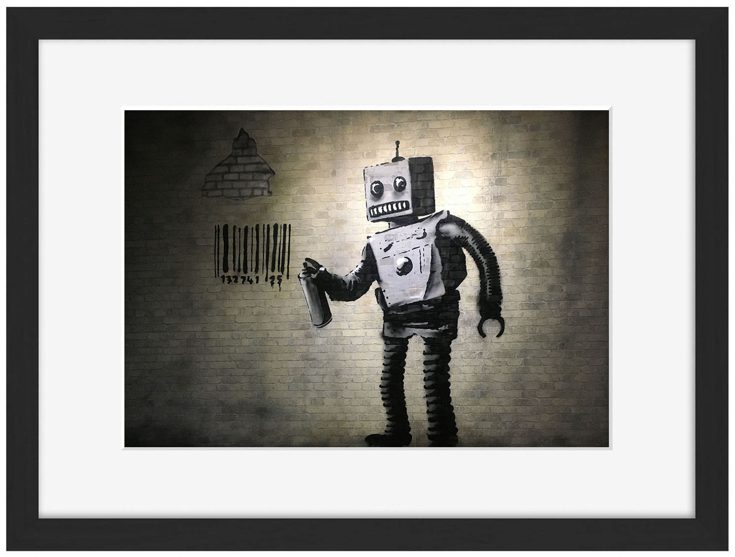 Bar Code Robot-banksy, print-Framed Print-30 x 40 cm-BLUE SHAKER