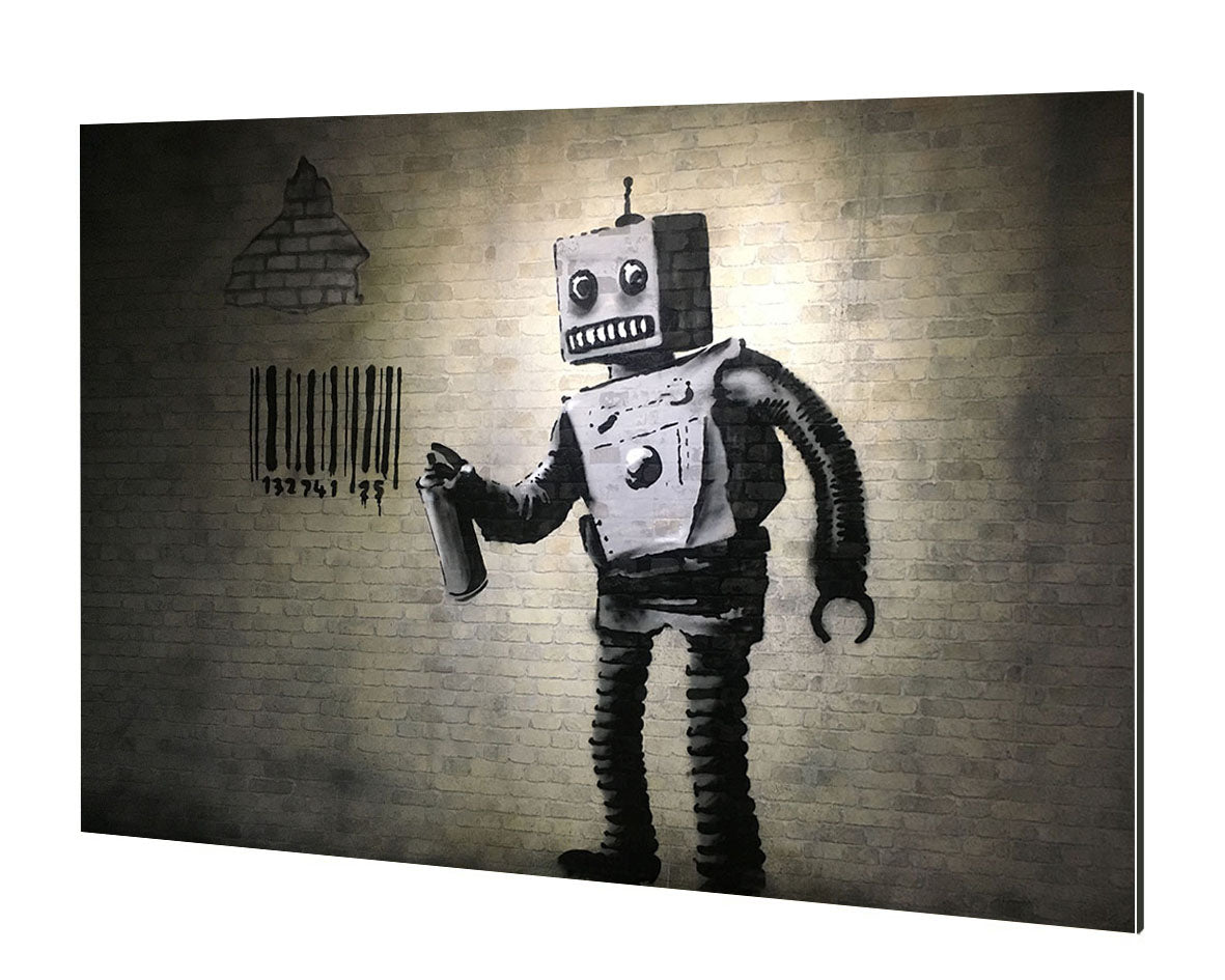 Bar Code Robot-banksy, print-Alu Dibond 3mm-40 x 60 cm-BLUE SHAKER