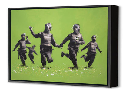 Battle of the Beanfield-banksy, print-Canvas Print with Box Frame-40 x 60 cm-BLUE SHAKER