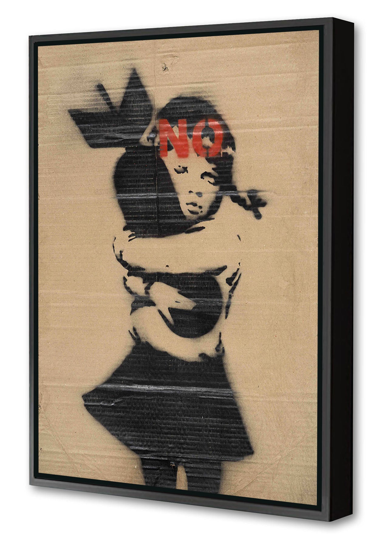 Bomb Hugger-banksy, print-Canvas Print with Box Frame-40 x 60 cm-BLUE SHAKER