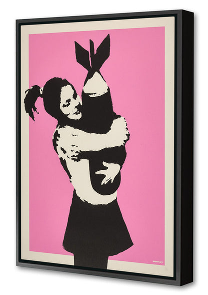 Bomb Hugger Pink-banksy, print-Canvas Print with Box Frame-40 x 60 cm-BLUE SHAKER