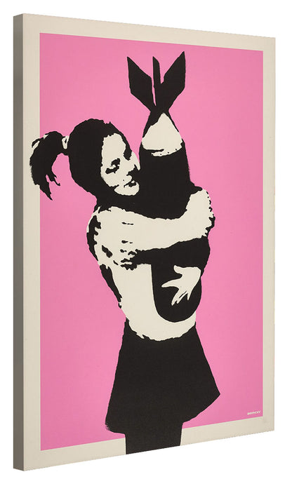 Bomb Hugger Pink-banksy, print-Canvas Print - 20 mm Frame-50 x 75 cm-BLUE SHAKER