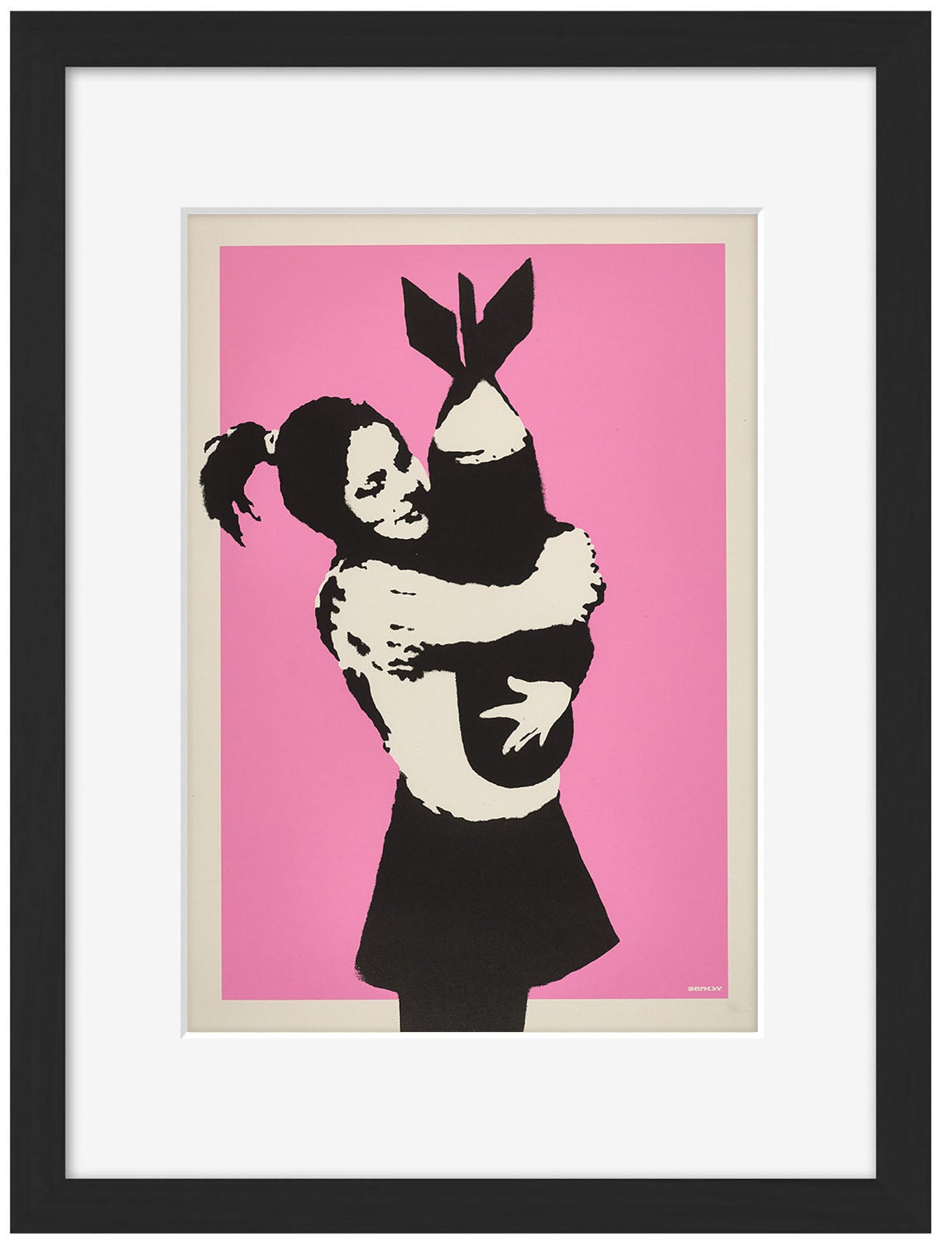 Bomb Hugger Pink-banksy, print-Framed Print-30 x 40 cm-BLUE SHAKER