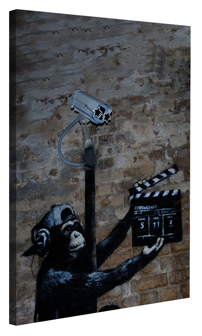 CCTV Monkey-banksy, print-Canvas Print - 20 mm Frame-50 x 75 cm-BLUE SHAKER