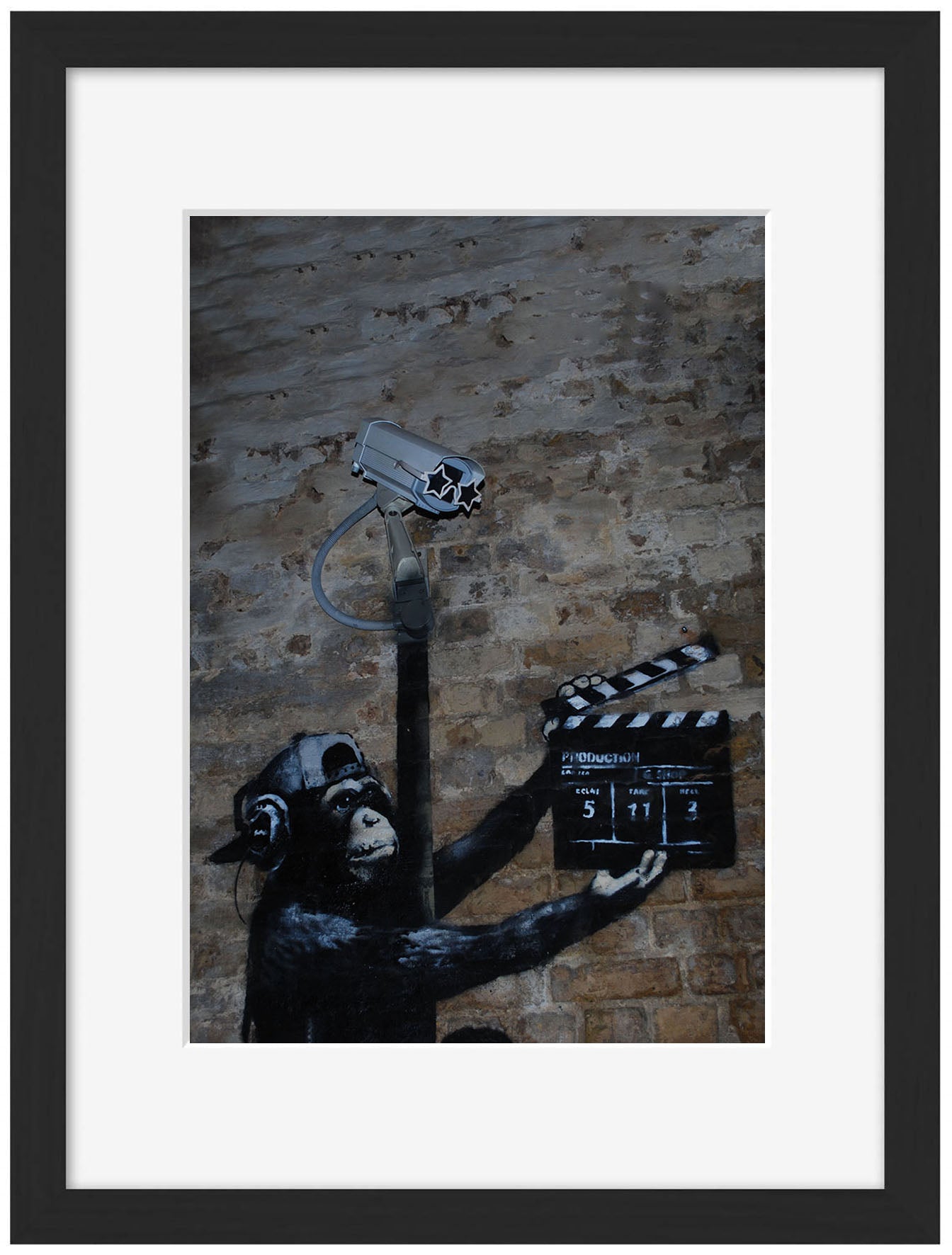 CCTV Monkey-banksy, print-Framed Print-30 x 40 cm-BLUE SHAKER