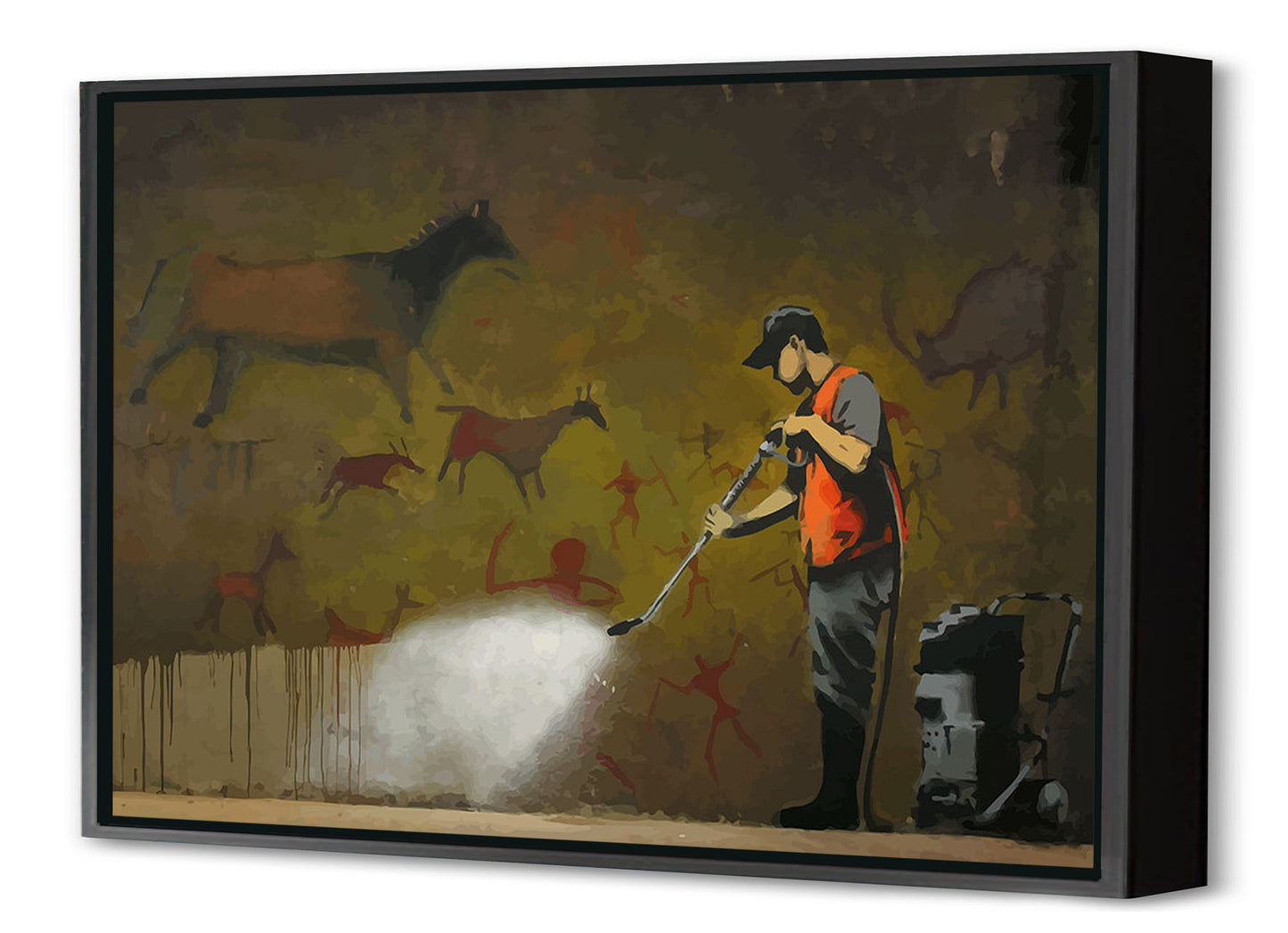 Cave Painting Removal-banksy, print-Canvas Print with Box Frame-40 x 60 cm-BLUE SHAKER