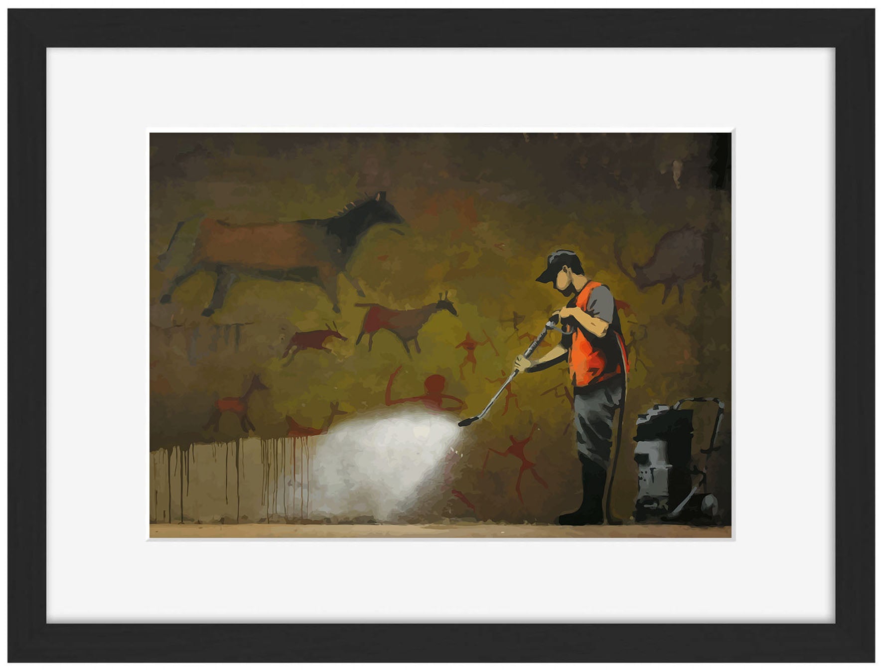 Cave Painting Removal-banksy, print-Framed Print-30 x 40 cm-BLUE SHAKER