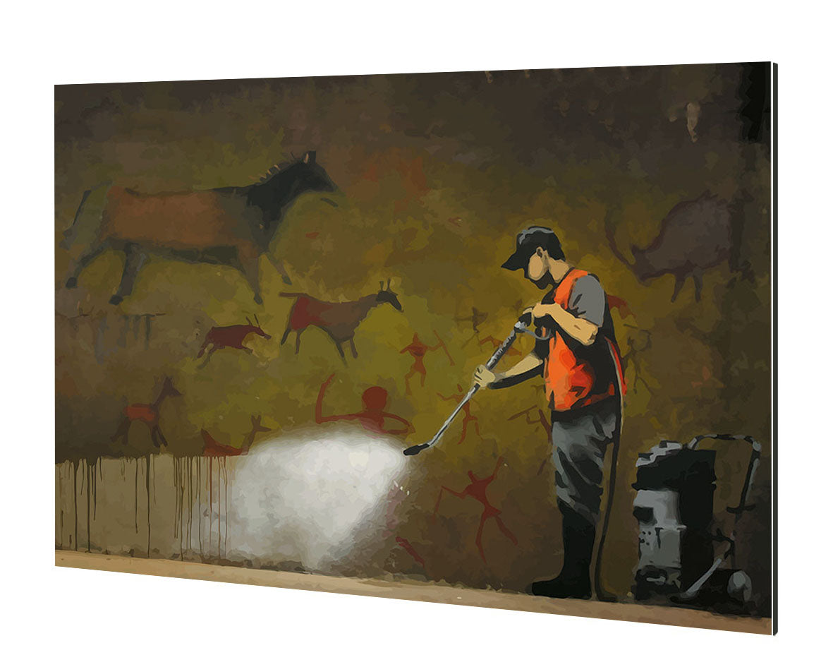 Cave Painting Removal-banksy, print-Alu Dibond 3mm-40 x 60 cm-BLUE SHAKER