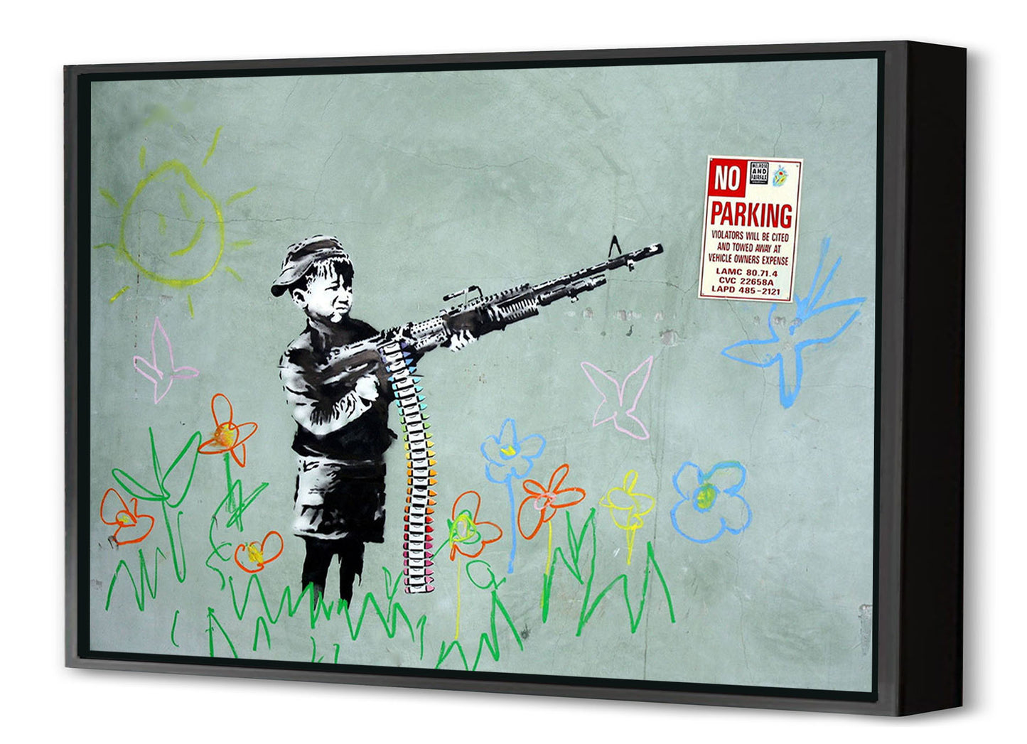 Child Soldier-banksy, print-Canvas Print with Box Frame-40 x 60 cm-BLUE SHAKER