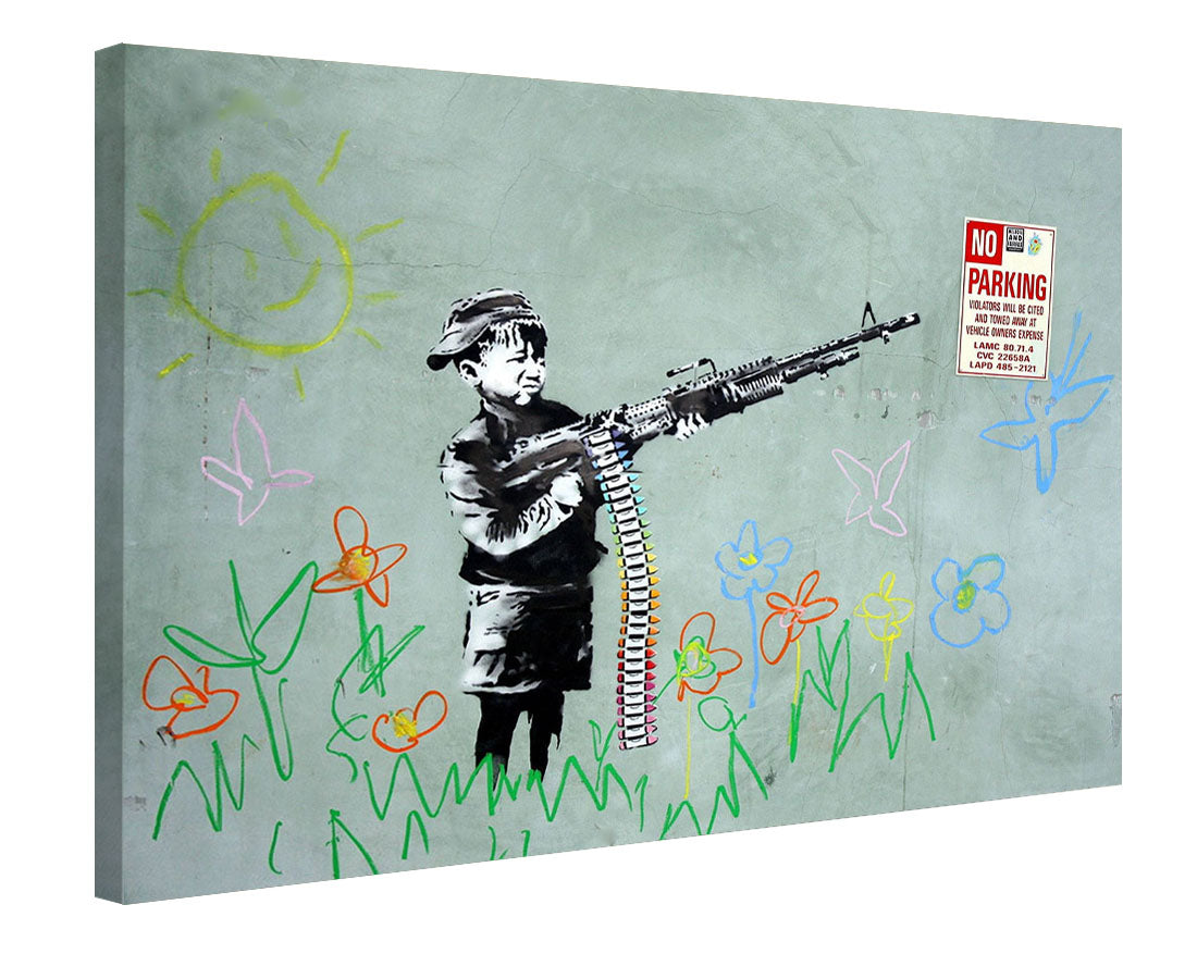Child Soldier-banksy, print-Canvas Print - 20 mm Frame-50 x 75 cm-BLUE SHAKER
