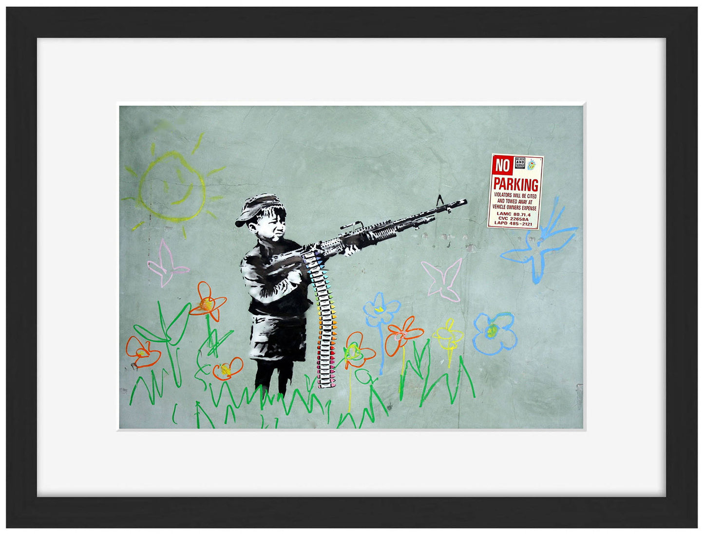 Child Soldier-banksy, print-Framed Print-30 x 40 cm-BLUE SHAKER