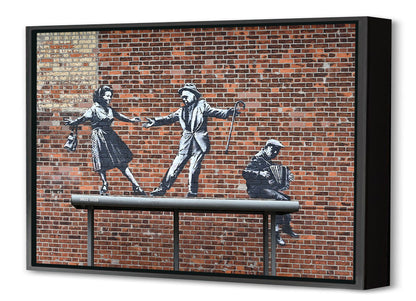 Dancing Couple-banksy, print-Canvas Print with Box Frame-40 x 60 cm-BLUE SHAKER