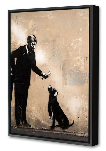 Dog Paris-banksy, print-Canvas Print with Box Frame-40 x 60 cm-BLUE SHAKER