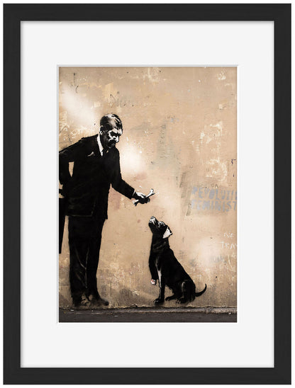 Dog Paris-banksy, print-Framed Print-30 x 40 cm-BLUE SHAKER