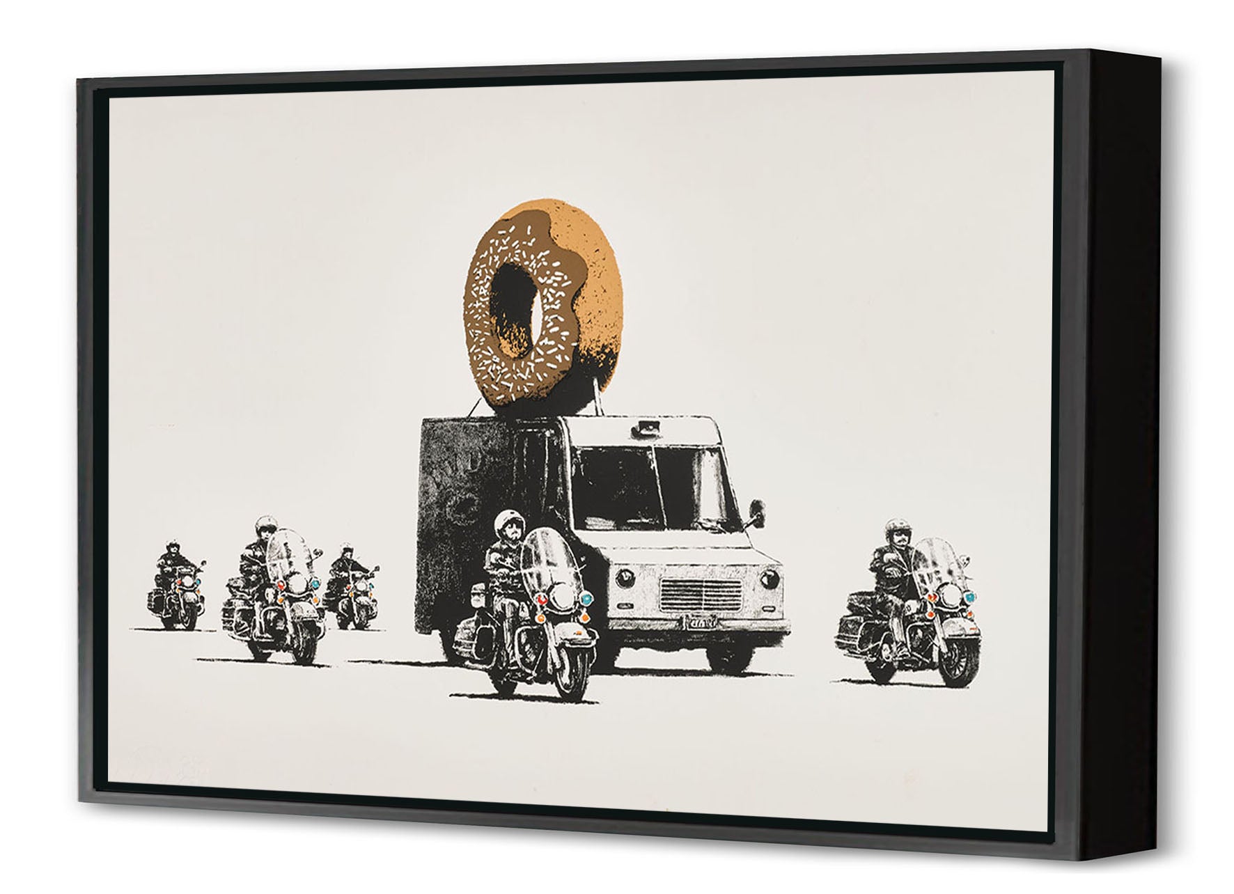 Donuts Chocolate-banksy, print-Canvas Print with Box Frame-40 x 60 cm-BLUE SHAKER