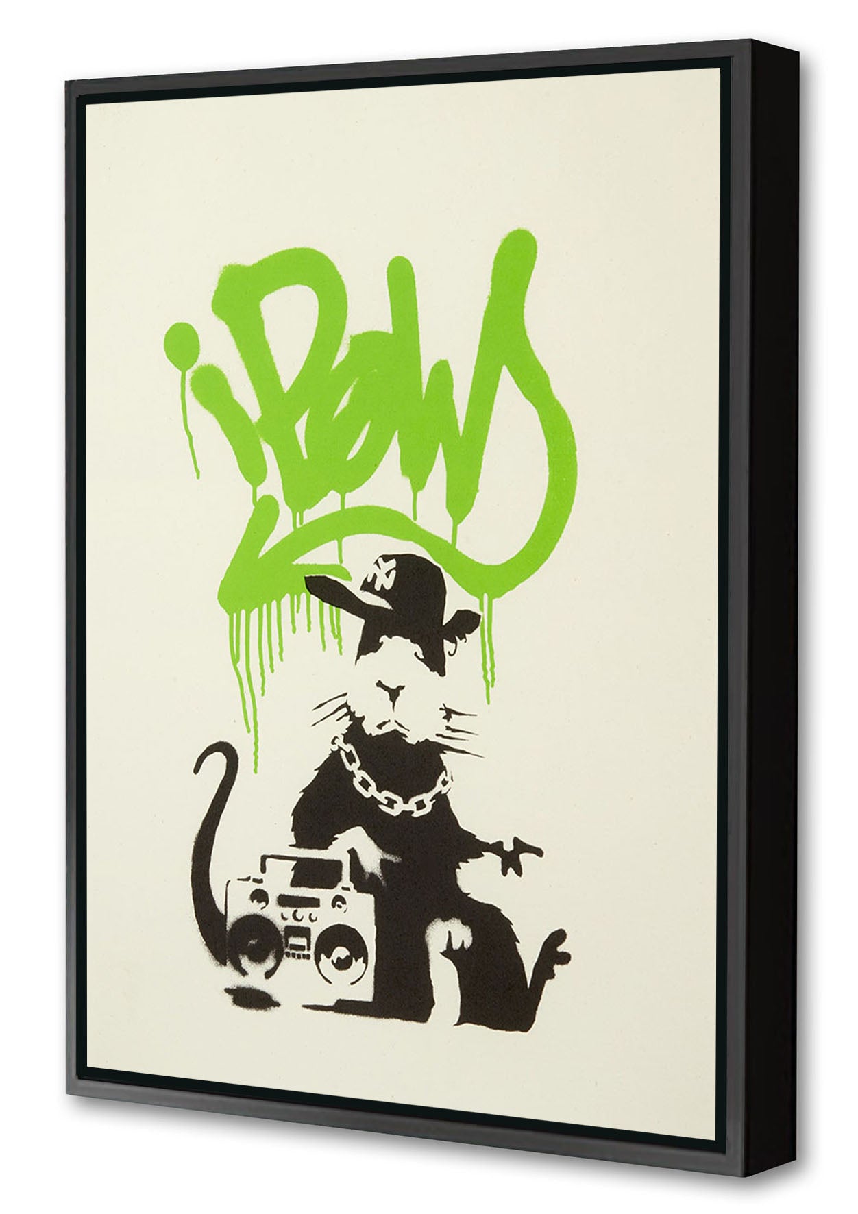 Gangsta Rat-banksy, print-Canvas Print with Box Frame-40 x 60 cm-BLUE SHAKER