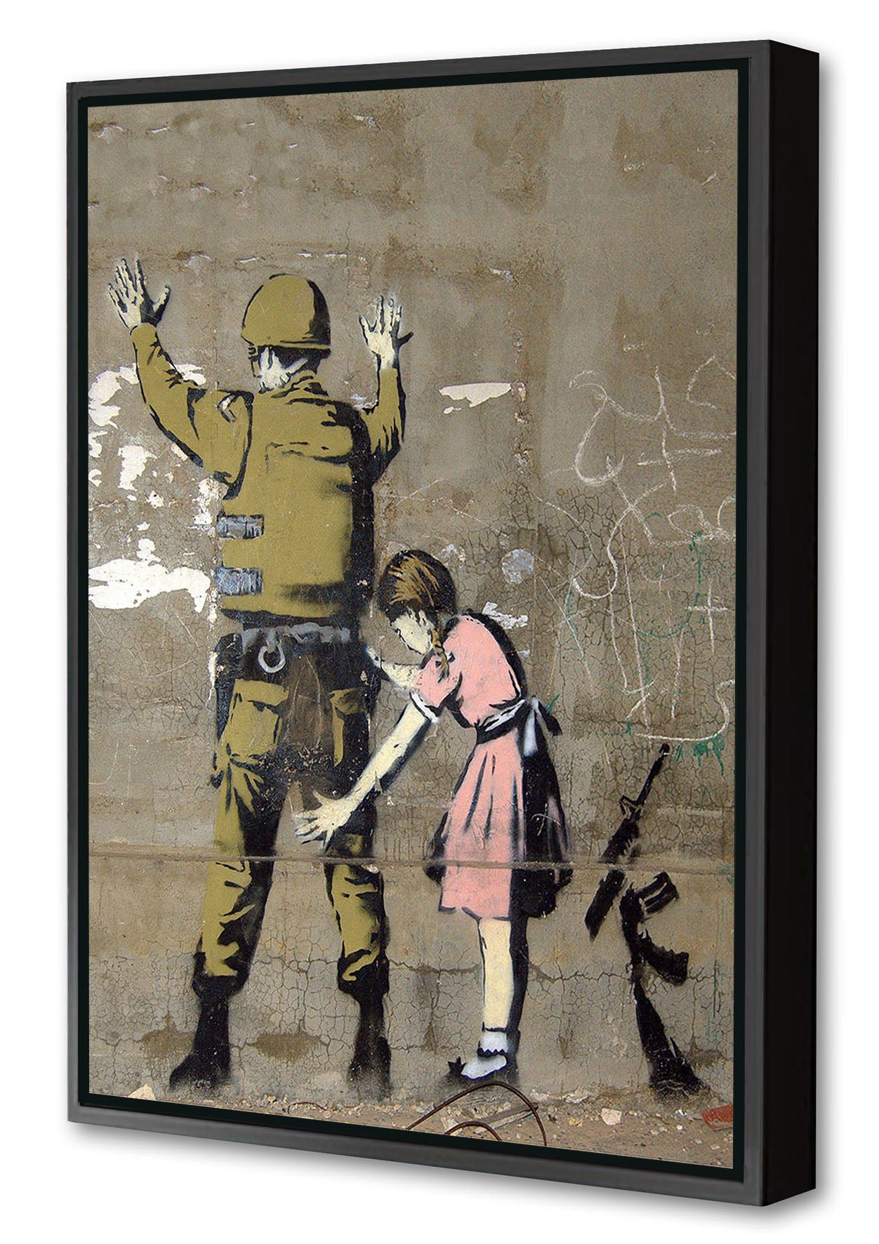 Girl and a Soldier-banksy, print-Canvas Print with Box Frame-40 x 60 cm-BLUE SHAKER