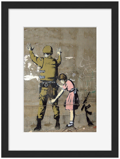 Girl and a Soldier-banksy, print-Framed Print-30 x 40 cm-BLUE SHAKER