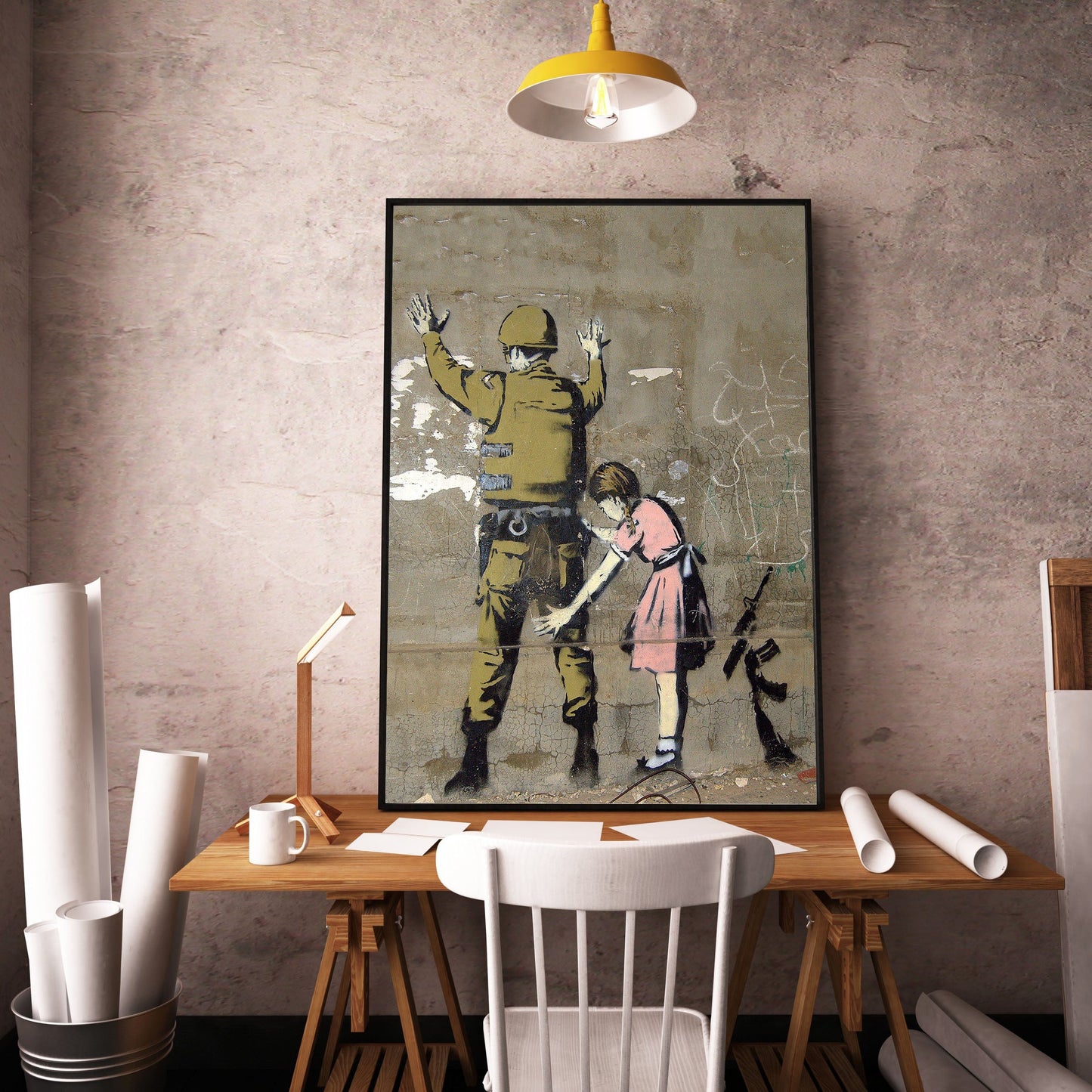 Girl and a Soldier-banksy, print-BLUE SHAKER