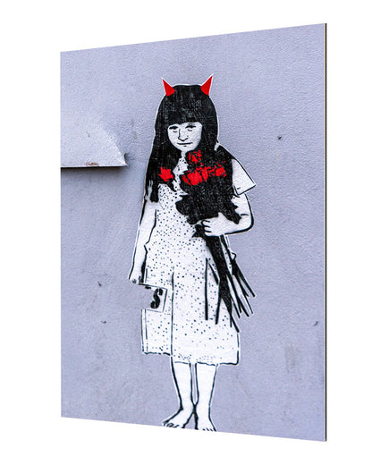 Girl with red horns-banksy, print-Alu Dibond 3mm-40 x 60 cm-BLUE SHAKER