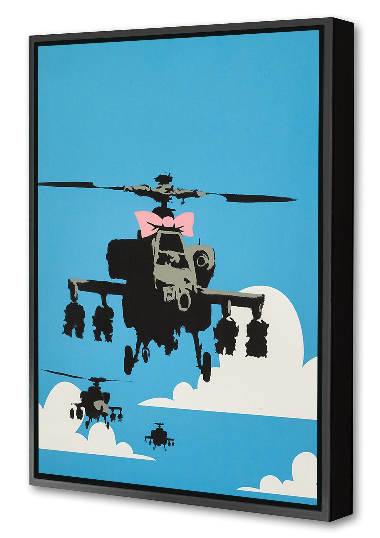 Happy Chopper-banksy, print-Canvas Print with Box Frame-40 x 60 cm-BLUE SHAKER