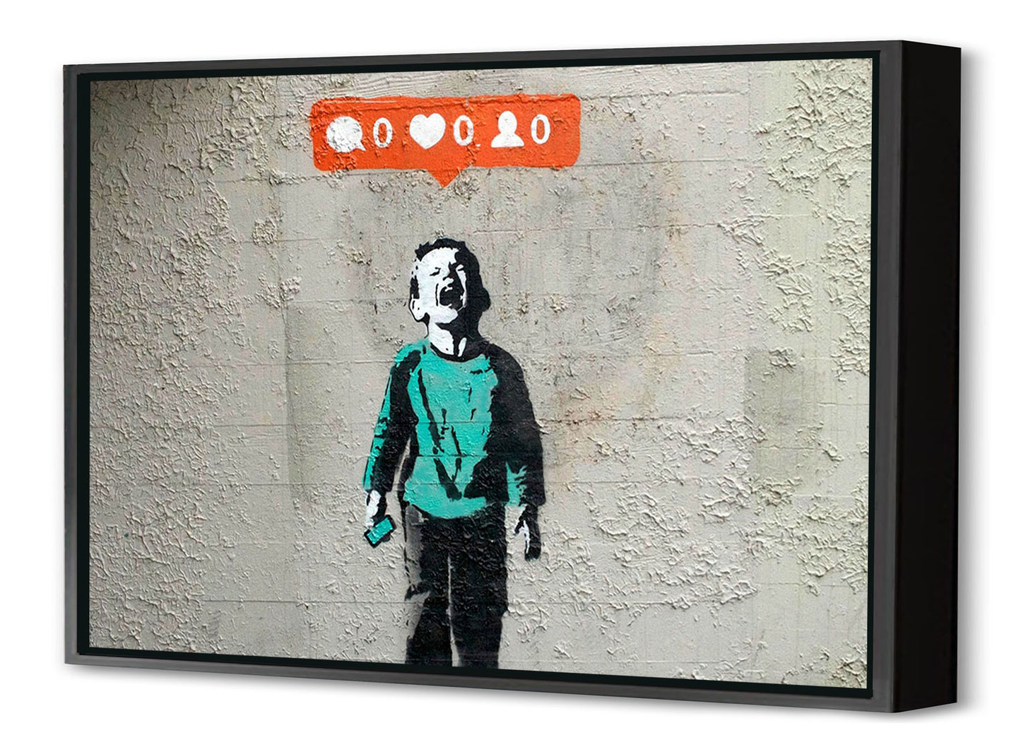 Instagram Likes-banksy, print-Canvas Print with Box Frame-40 x 60 cm-BLUE SHAKER