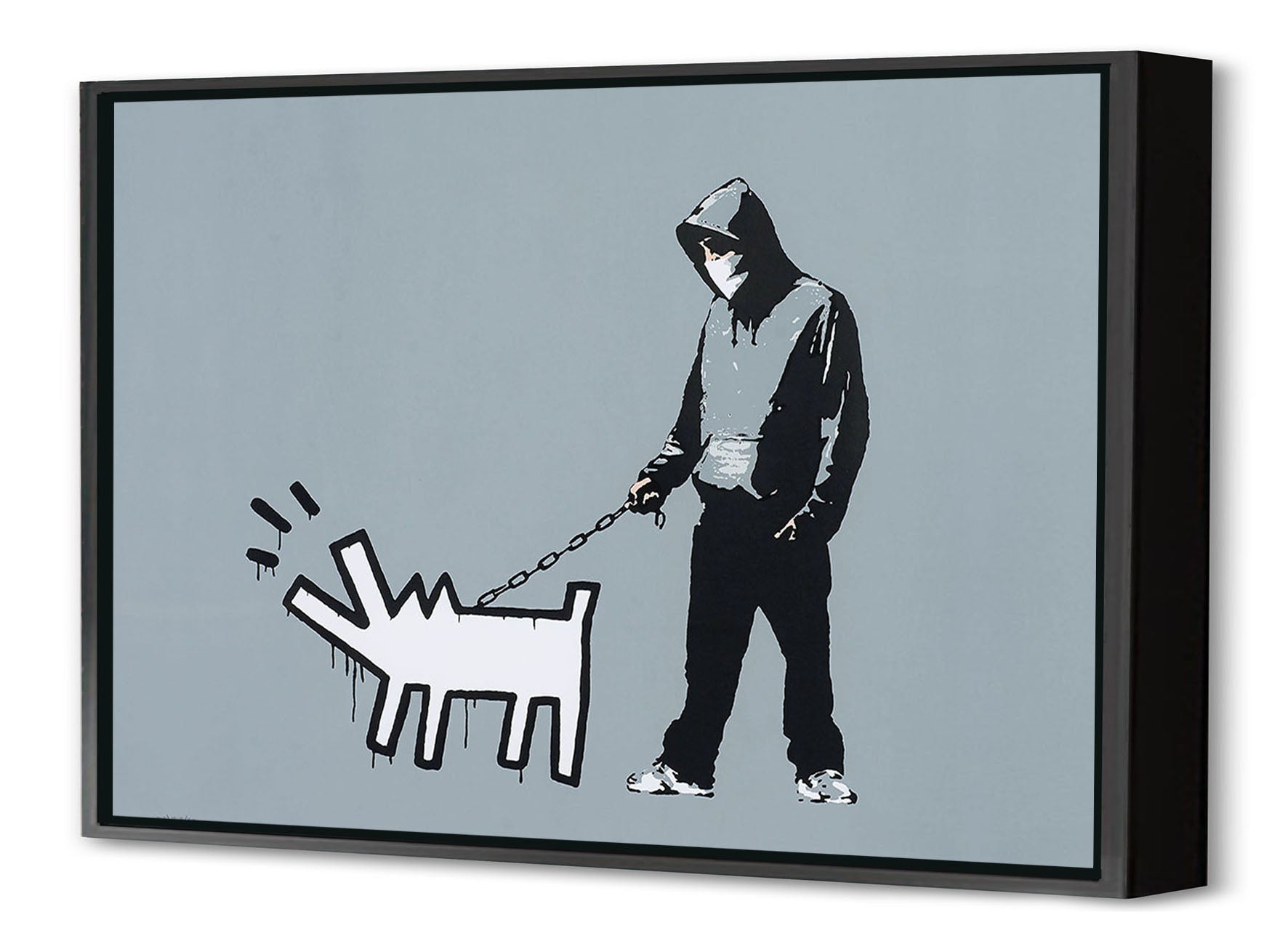 Keith Haring Dog Grey-banksy, print-Canvas Print with Box Frame-40 x 60 cm-BLUE SHAKER