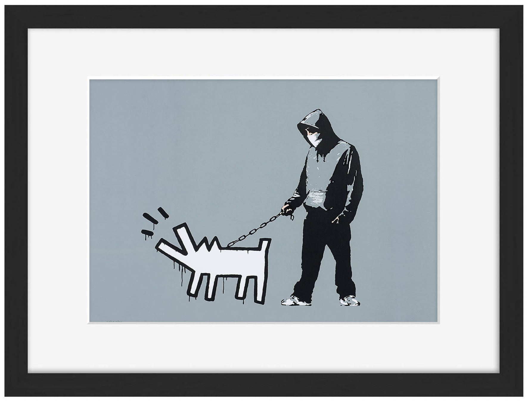 Keith Haring Dog Grey-banksy, print-Framed Print-30 x 40 cm-BLUE SHAKER