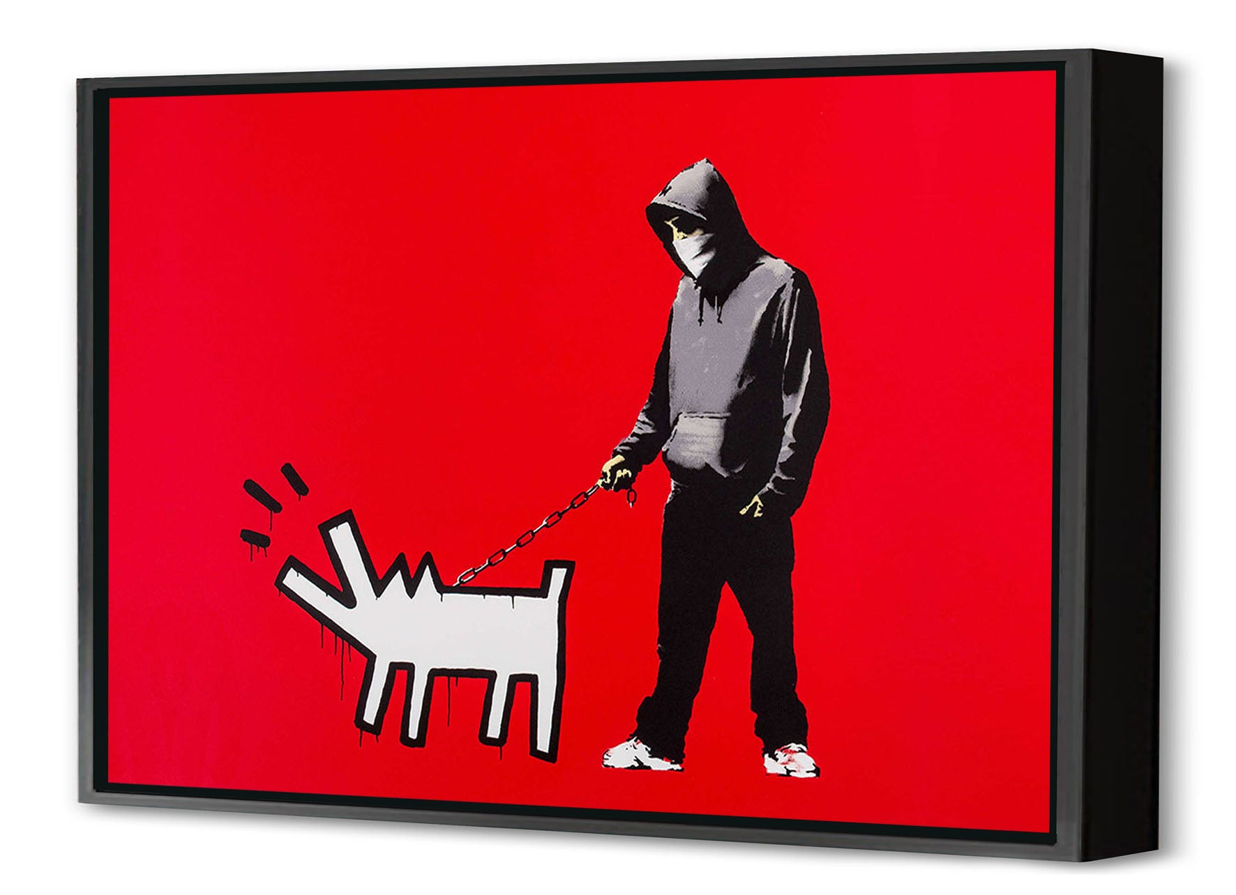 Keith Haring Dog Red-banksy, print-Canvas Print with Box Frame-40 x 60 cm-BLUE SHAKER