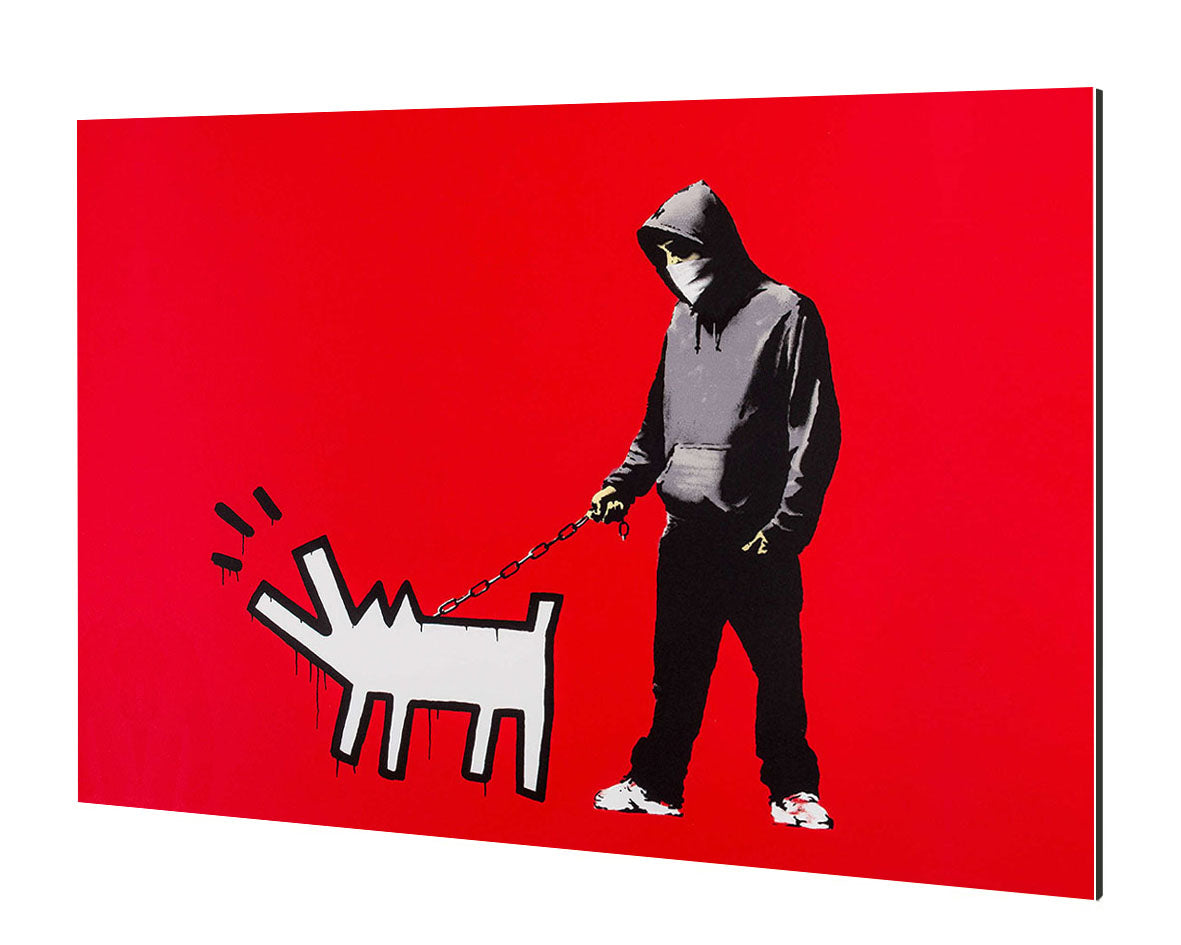 Keith Haring Dog Red-banksy, print-Alu Dibond 3mm-40 x 60 cm-BLUE SHAKER