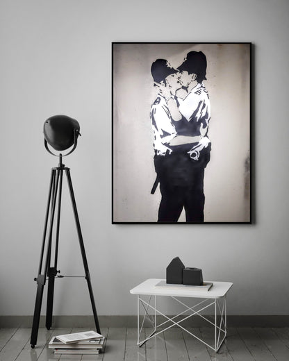 Kissing Coppers-banksy, print-BLUE SHAKER