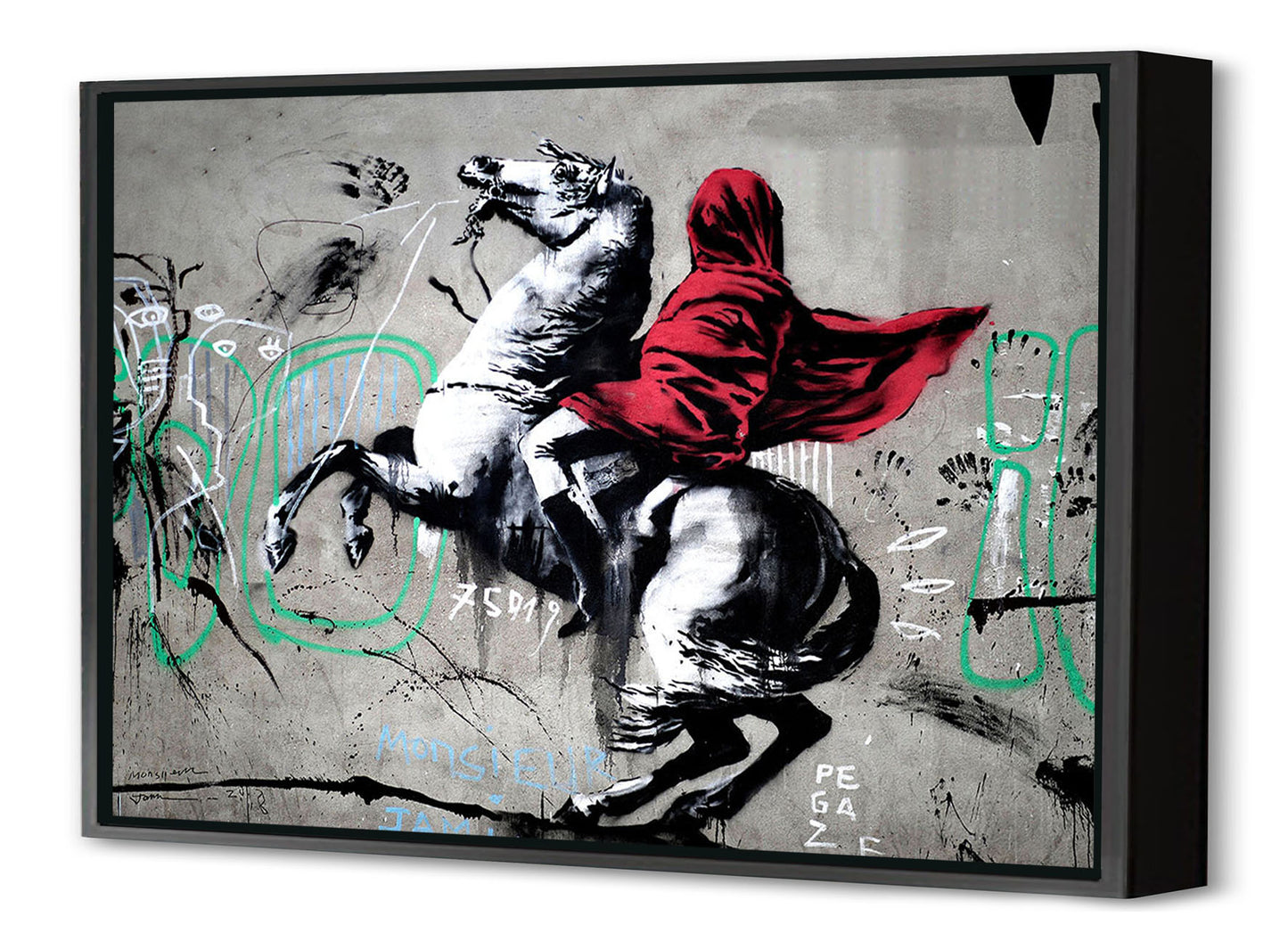 Little Red Riding Hood-banksy, print-Canvas Print with Box Frame-40 x 60 cm-BLUE SHAKER