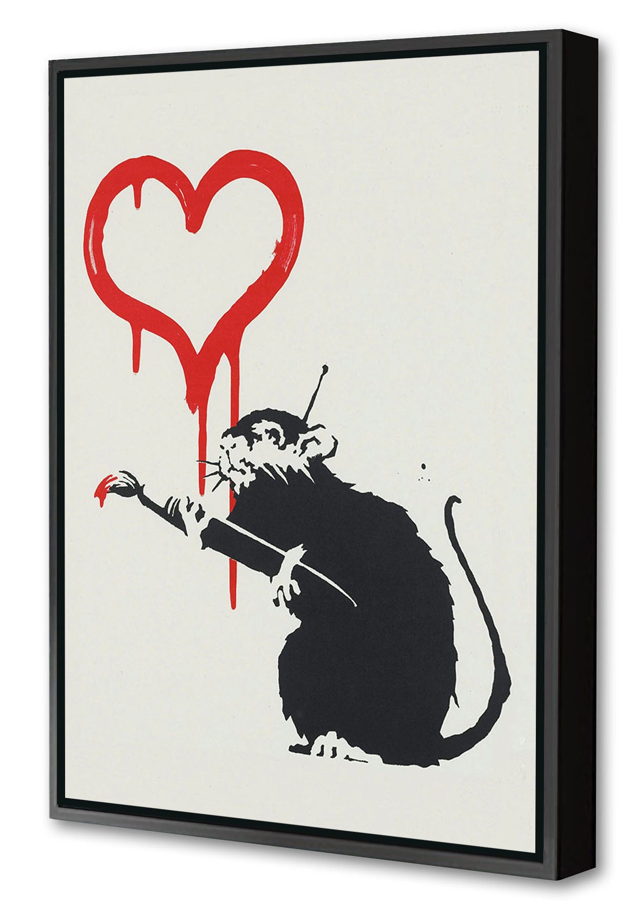 Love Rat-banksy, print-Canvas Print with Box Frame-40 x 60 cm-BLUE SHAKER