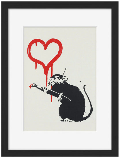 Love Rat-banksy, print-Framed Print-30 x 40 cm-BLUE SHAKER