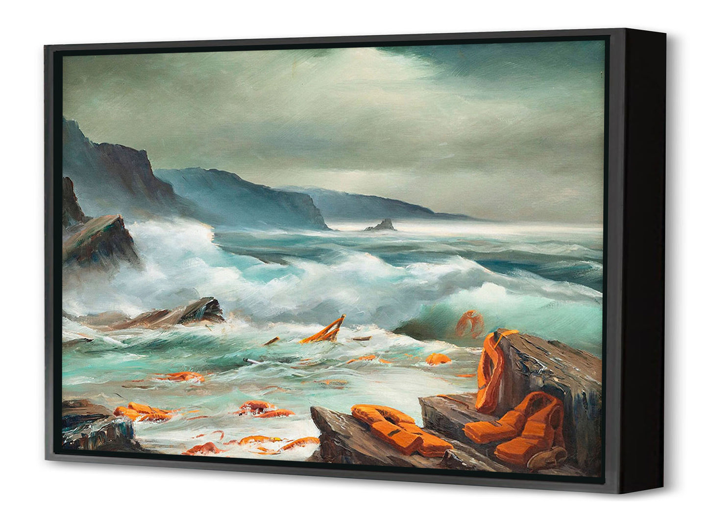 Mediterranean Sea 2-banksy, print-Canvas Print with Box Frame-40 x 60 cm-BLUE SHAKER