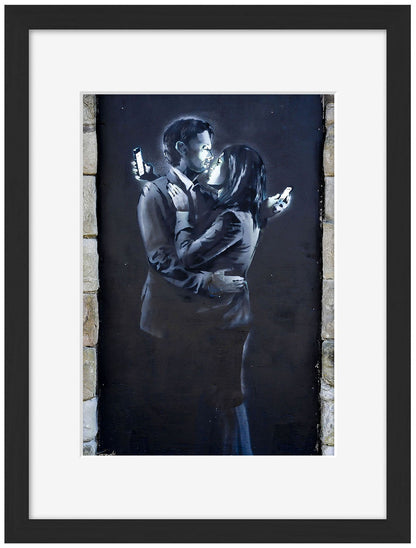 Mobile Lovers-banksy, print-Framed Print-30 x 40 cm-BLUE SHAKER