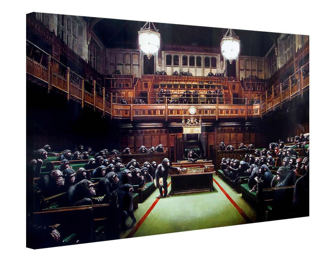 Monkey Parliament-banksy, print-Canvas Print - 20 mm Frame-50 x 75 cm-BLUE SHAKER