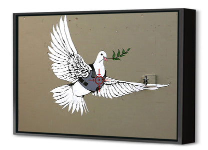 Peace Dove-banksy, print-Canvas Print with Box Frame-40 x 60 cm-BLUE SHAKER