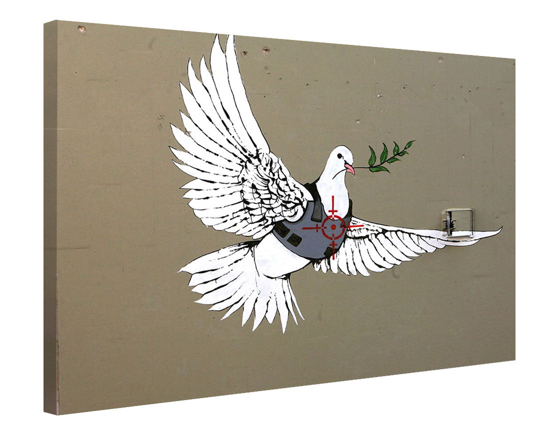 Peace Dove-banksy, print-Canvas Print - 20 mm Frame-50 x 75 cm-BLUE SHAKER