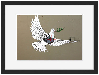Peace Dove-banksy, print-Framed Print-30 x 40 cm-BLUE SHAKER