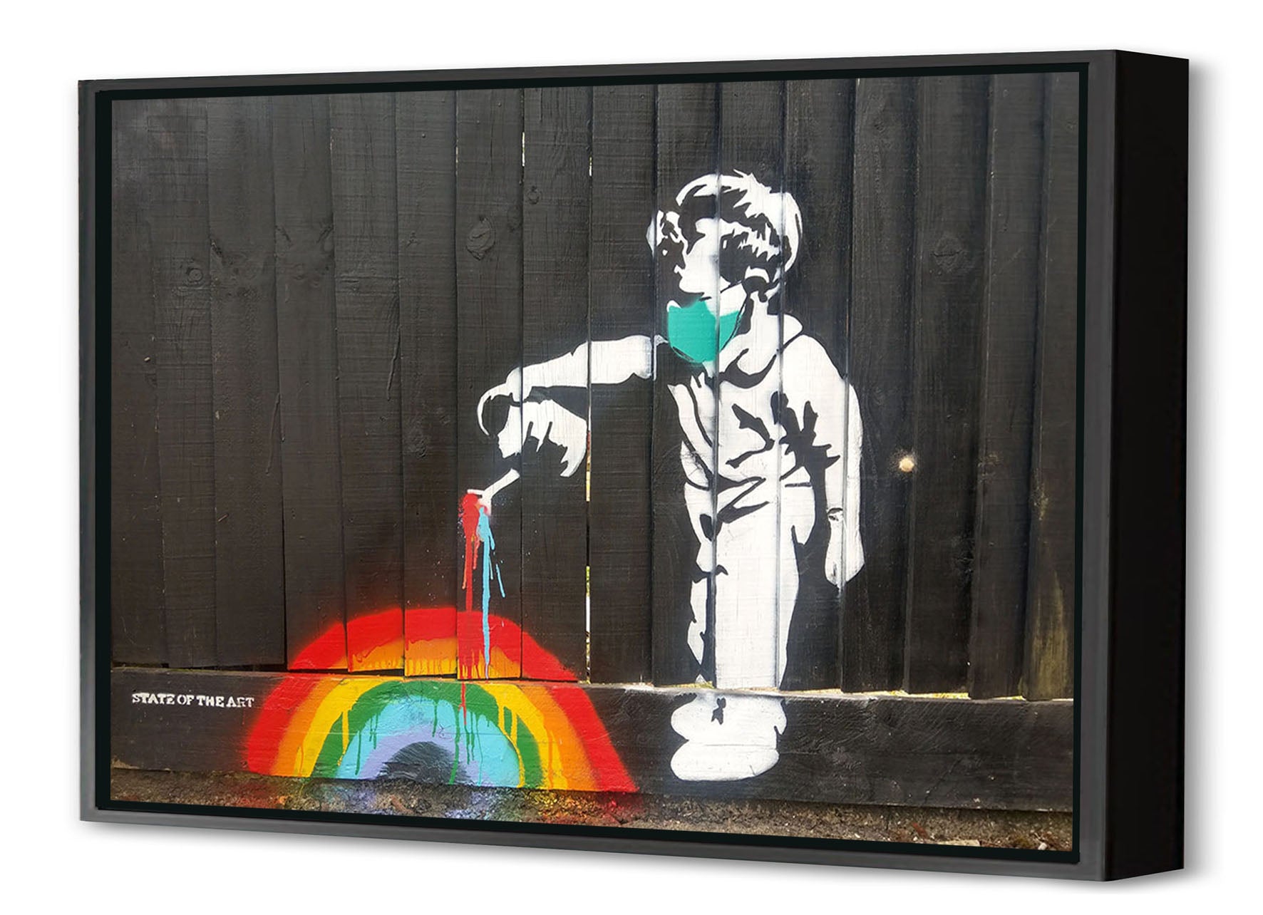 Rainbow Boy-banksy, print-Canvas Print with Box Frame-40 x 60 cm-BLUE SHAKER
