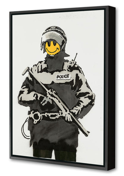 Riot Cop-banksy, print-Canvas Print with Box Frame-40 x 60 cm-BLUE SHAKER
