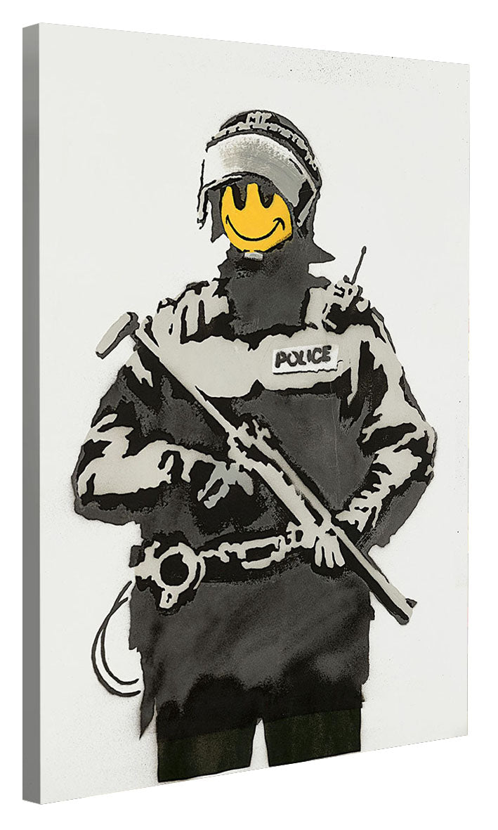 Riot Cop-banksy, print-Canvas Print - 20 mm Frame-50 x 75 cm-BLUE SHAKER