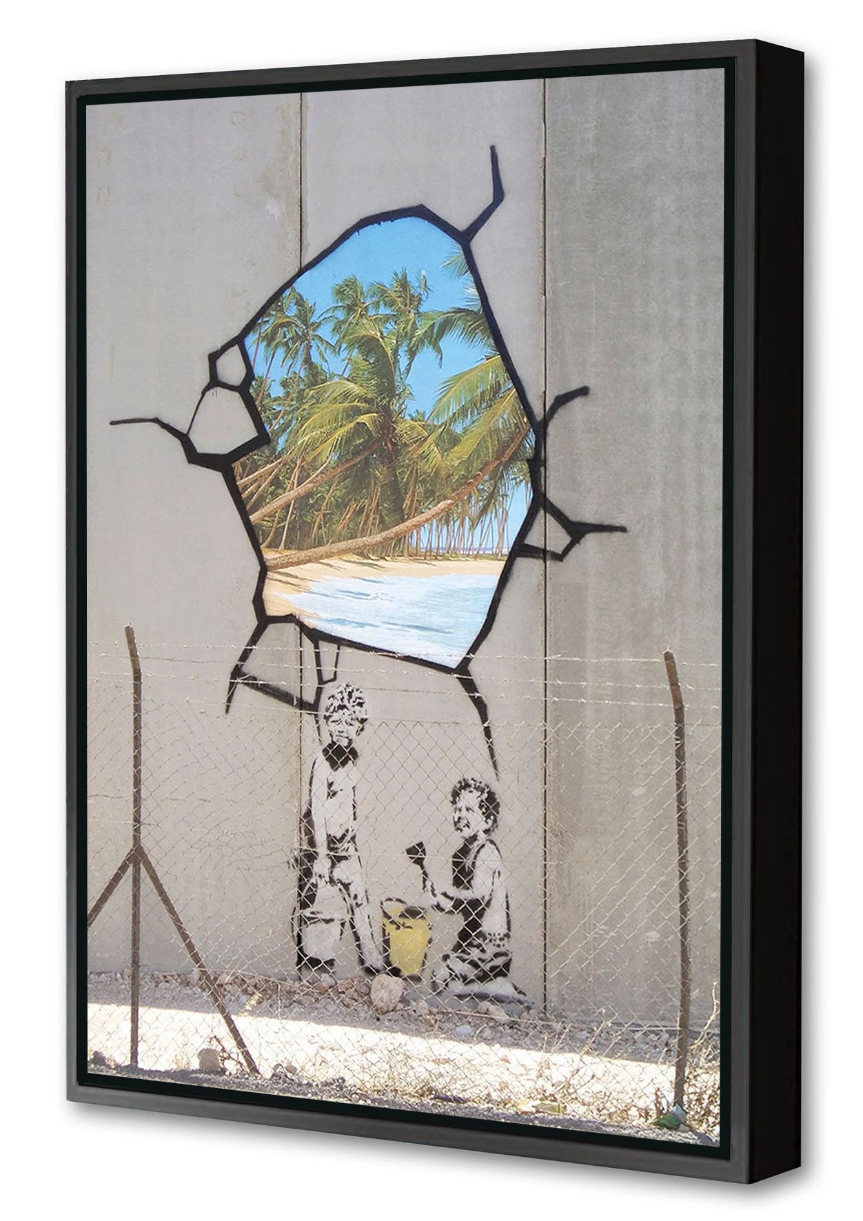 Room with a View-banksy, print-Canvas Print with Box Frame-40 x 60 cm-BLUE SHAKER
