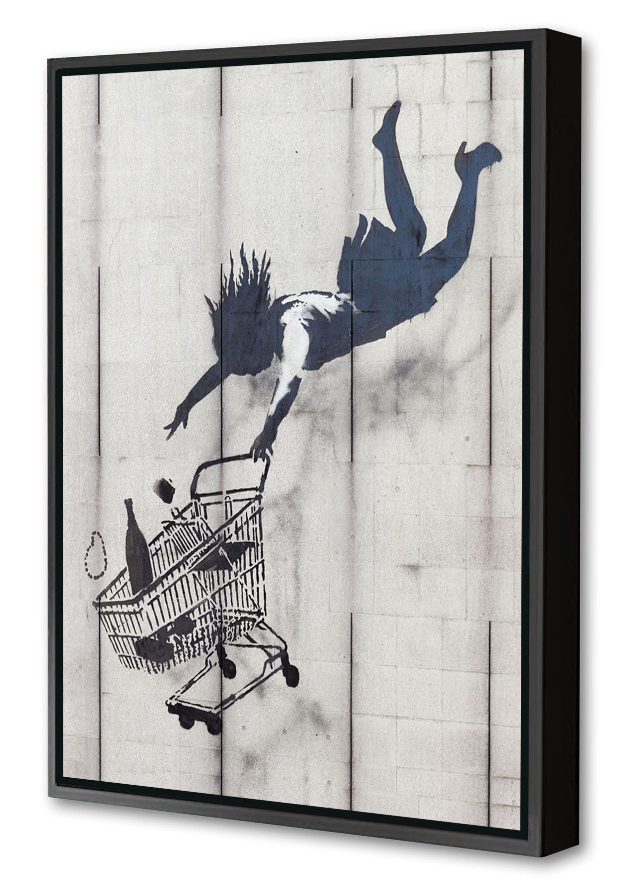 Shop Until You Drop-banksy, print-Canvas Print with Box Frame-40 x 60 cm-BLUE SHAKER