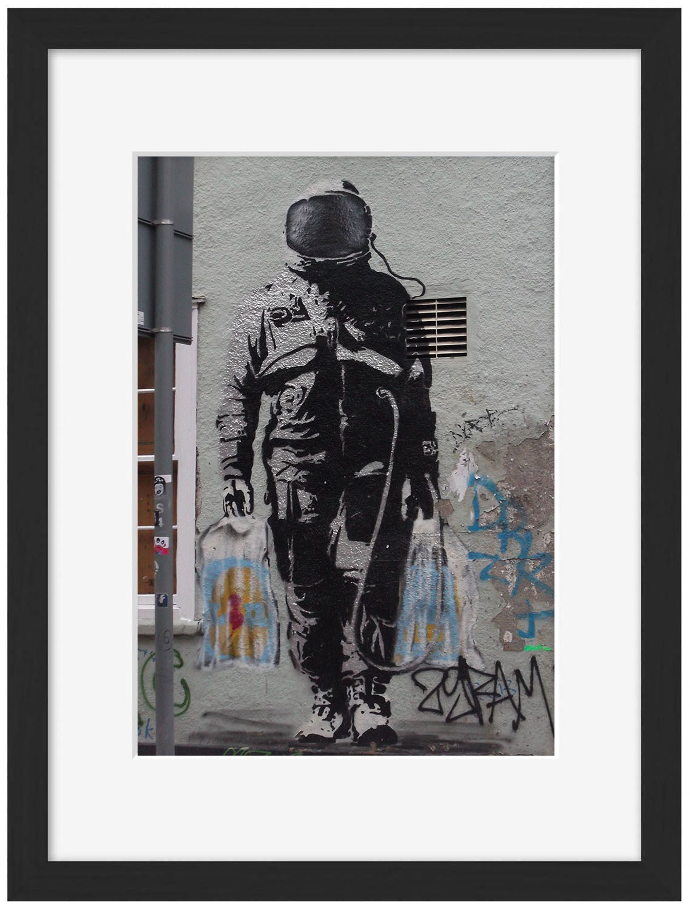 Shopping Astronaut-banksy, print-Framed Print-30 x 40 cm-BLUE SHAKER