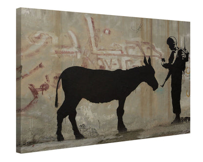 Soldier with Donkey-banksy, print-Canvas Print - 20 mm Frame-50 x 75 cm-BLUE SHAKER