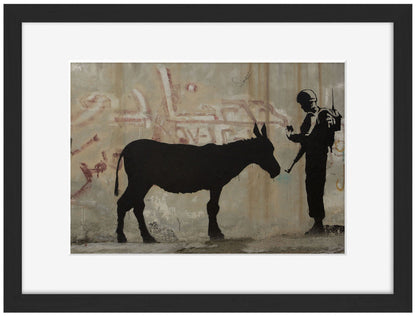 Soldier with Donkey-banksy, print-Framed Print-30 x 40 cm-BLUE SHAKER