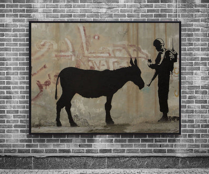 Soldier with Donkey-banksy, print-BLUE SHAKER